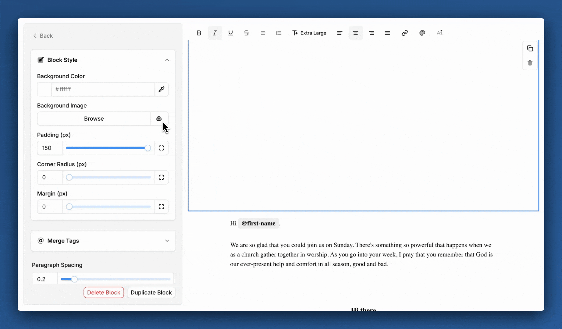 Adding a background image to a block in the email editor