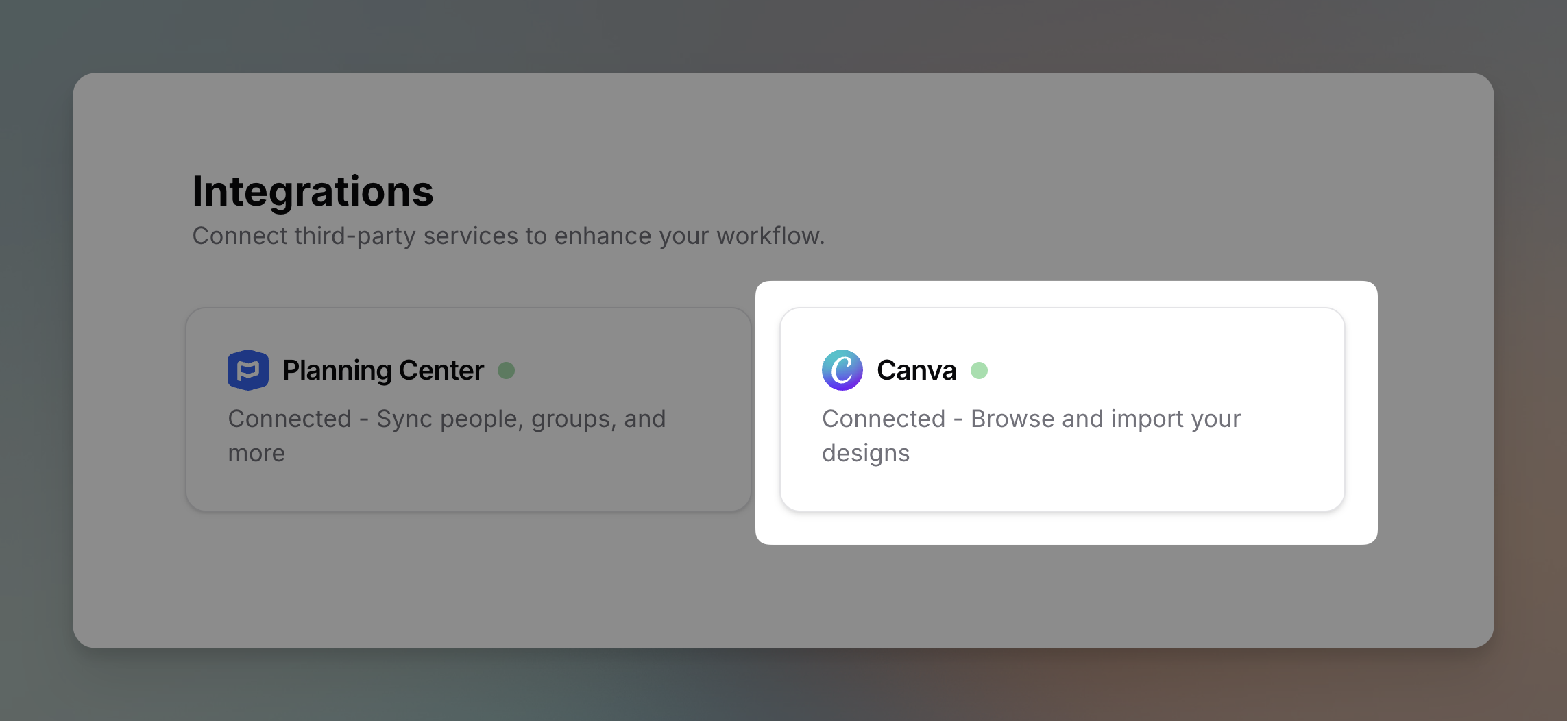 Connecting a Canva account and browsing designs in Flowforth